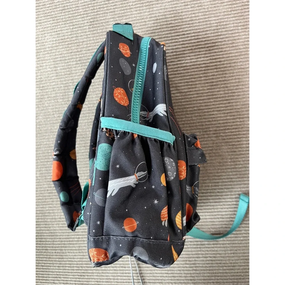 Crate & Kids Outer Space Galaxy Print Small Backpack Black Teal Rocket Ship